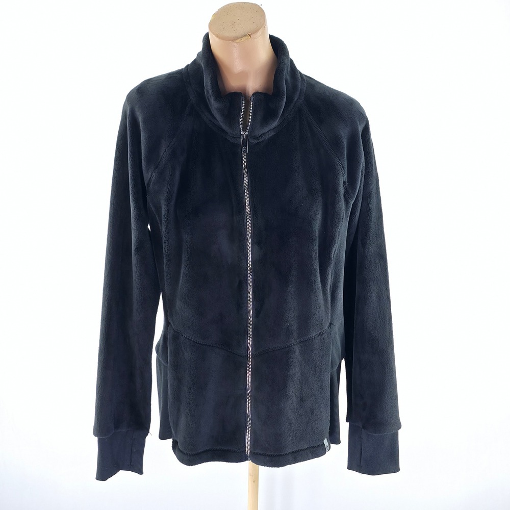 Free Country Jacket Women XXL Black Full Zip Faux Fur Fleece Mock Neck Casual